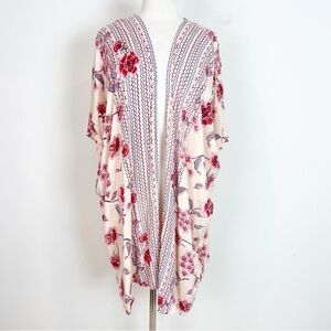 ANGIE PINK FLORAL FLOWY BOHO KIMONO SZ LARGE